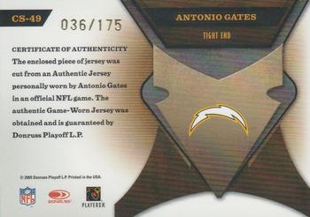 2005 Leaf Certified Materials - Certified Skills Jersey #CS-49 Antonio Gates Back