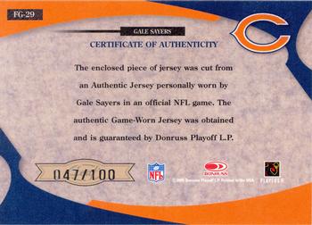 2005 Leaf Certified Materials - Fabric of the Game #FG-29 Gale Sayers Back
