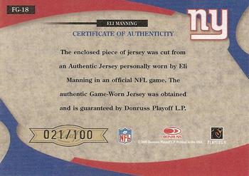 2005 Leaf Certified Materials - Fabric of the Game #FG-18 Eli Manning Back