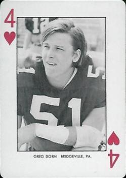 1974 West Virginia Mountaineers Playing Cards - Gold Backs #4♥ Greg Dorn Front