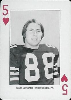 1974 West Virginia Mountaineers Playing Cards - Gold Backs #5♥ Gary Lombard Front