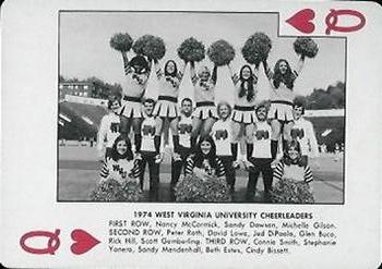 1974 West Virginia Mountaineers Playing Cards - Gold Backs #Q♥ West Virginia University Cheerleaders Front