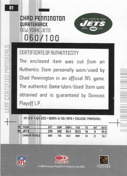 2005 Leaf Certified Materials - Mirror Red Materials #81 Chad Pennington Back