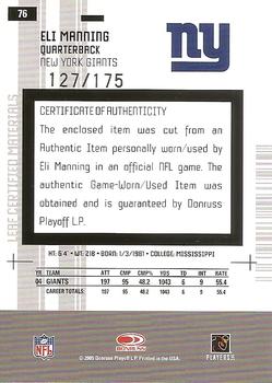 2005 Leaf Certified Materials - Mirror White Materials #76 Eli Manning Back