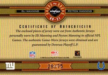 2005 Leaf Limited - Bound by Round Jerseys #BR-31 Eli Manning / Peyton Manning Back
