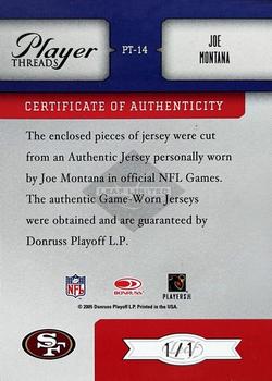 2005 Leaf Limited - Player Threads Limited #PT-14 Joe Montana Back