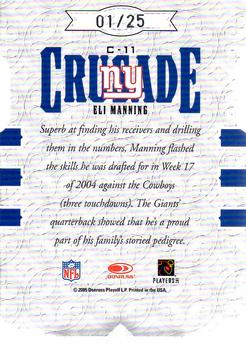 2005 Leaf Rookies & Stars - Crusade Green Die Cut #C-11 Eli Manning Back