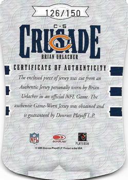 2005 Leaf Rookies & Stars - Crusade Materials Die Cut #C-5 Brian Urlacher Back
