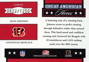 2005 Leaf Rookies & Stars - Great American Heroes Red #GAH-23 Rudi Johnson Back