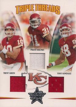 2005 Leaf Rookies & Stars - Triple Threads #TT-11 Trent Green / Priest Holmes / Tony Gonzalez Front