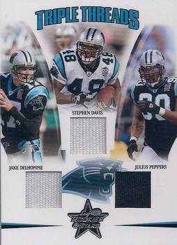 2005 Leaf Rookies & Stars - Triple Threads #TT-17 Jake Delhomme / Stephen Davis / Julius Peppers Front
