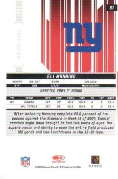 2005 Leaf Rookies & Stars Longevity - Black #61 Eli Manning Back