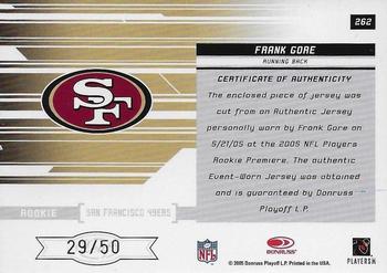 2005 Leaf Rookies & Stars Longevity - Gold #262 Frank Gore Back