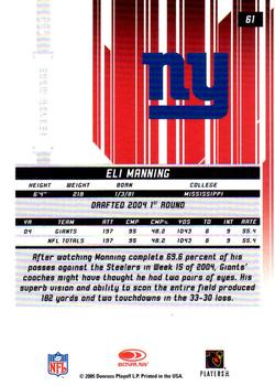 2005 Leaf Rookies & Stars Longevity - Materials Sapphire #61 Eli Manning Back