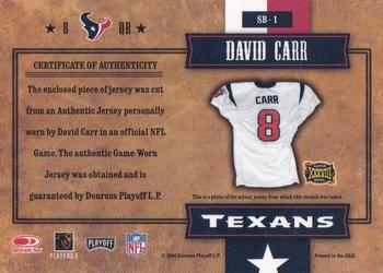 2004 Donruss Playoff Super Bowl XXXVIII - Jerseys #SB-1 David Carr Back