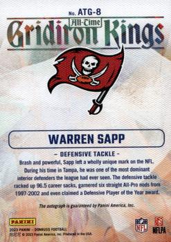 2023 Donruss - All-Time Gridiron Kings Autographs #ATG-8 Warren Sapp Back