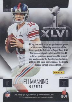 2023 Donruss - Super Bowl Signatures Prizm #SBXLVI-EM Eli Manning Back