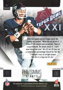 2023 Donruss - Super Bowl Signatures Prizm #SBXXI-PS Phil Simms Back