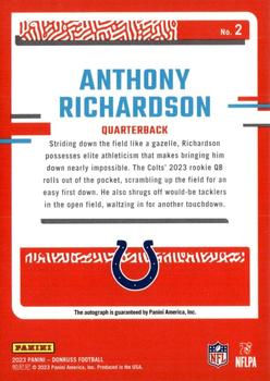 2023 Donruss - The Rookies Autographs #2 Anthony Richardson Back