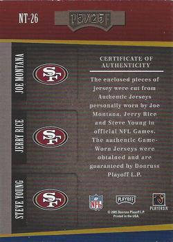 2005 Playoff Absolute Memorabilia - National Treasures Jerseys Prime #NT-26 Joe Montana / Jerry Rice / Steve Young Back