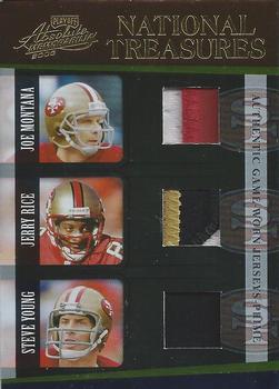 2005 Playoff Absolute Memorabilia - National Treasures Jerseys Prime #NT-26 Joe Montana / Jerry Rice / Steve Young Front