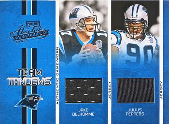 2005 Playoff Absolute Memorabilia - Team Tandems Material #TT-5 Jake Delhomme / Julius Peppers Front
