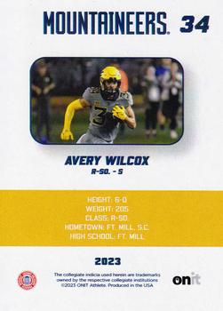 2023 ONIT Athlete West Virginia Mountaineers #NNO Avery Wilcox Back