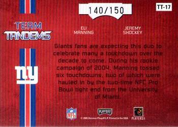 2005 Playoff Absolute Memorabilia - Team Tandems Spectrum #TT-17 Eli Manning / Jeremy Shockey Back