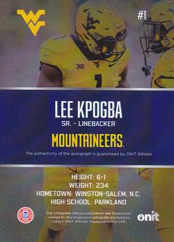 2023 ONIT Athlete West Virginia Mountaineers - Signatures #NNO Lee Kpogba Back