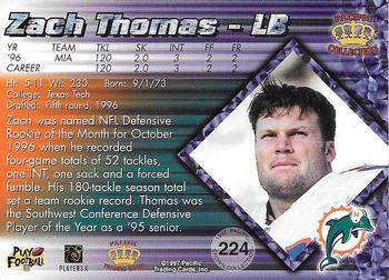 1997 Pacific Crown Collection #224 Zach Thomas Back