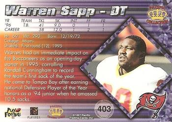 1997 Pacific Crown Collection #403 Warren Sapp Back