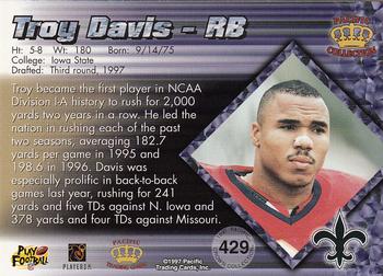 1997 Pacific Crown Collection #429 Troy Davis Back
