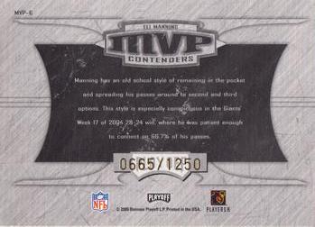 2005 Playoff Contenders - MVP Contenders Gold #MVP-6 Eli Manning Back