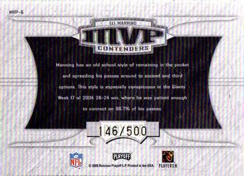 2005 Playoff Contenders - MVP Contenders Red #MVP-6 Eli Manning Back