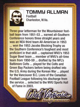 2003 West Virginia Mountaineers Greats Program Cards #NNO Tom Allman Back