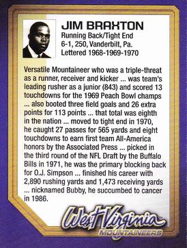 2003 West Virginia Mountaineers Greats Program Cards #NNO Jim Braxton Back