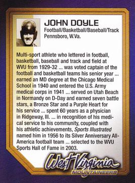 2003 West Virginia Mountaineers Greats Program Cards #NNO John Doyle Back