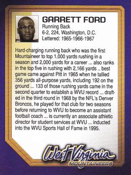 2003 West Virginia Mountaineers Greats Program Cards #NNO Garrett Ford Back