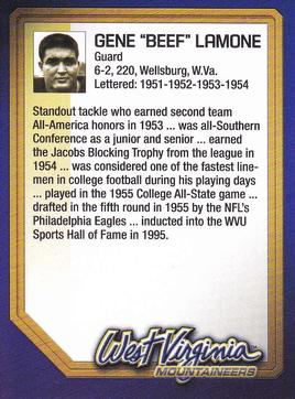 2003 West Virginia Mountaineers Greats Program Cards #NNO Gene Lamone Back
