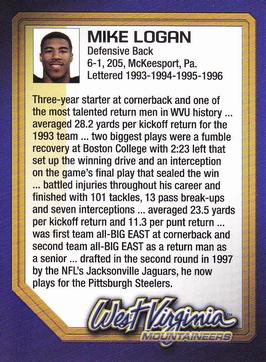 2003 West Virginia Mountaineers Greats Program Cards #NNO Mike Logan Back