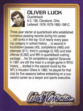 2003 West Virginia Mountaineers Greats Program Cards #NNO Oliver Luck Back