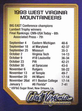 2003 West Virginia Mountaineers Greats Program Cards #NNO 1993 Team Back