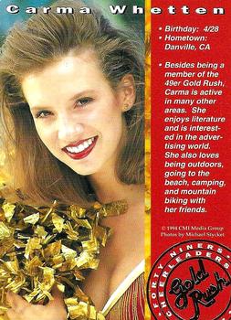 1994 Gold Rush San Francisco Forty Niners Cheerleaders #NNO Carma Whetten Back