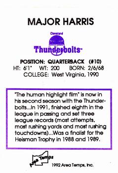 1992 Cleveland Thunderbolts (AFL) #NNO Major Harris Back