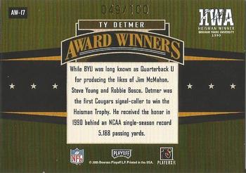 2005 Playoff Honors - Award Winners Holofoil #AW-17 Ty Detmer Back