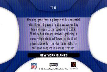 2005 Playoff Honors - Touchdown Tandems #TT-15 Eli Manning / Jeremy Shockey Back