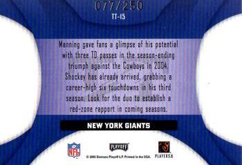 2005 Playoff Honors - Touchdown Tandems Foil #TT-15 Eli Manning / Jeremy Shockey Back