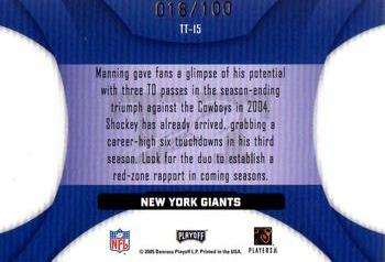 2005 Playoff Honors - Touchdown Tandems Holofoil #TT-15 Eli Manning / Jeremy Shockey Back