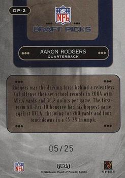 2005 Playoff Prestige - Draft Picks Holofoil #DP-2 Aaron Rodgers Back