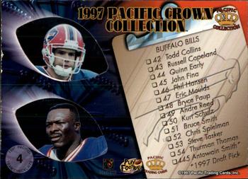1997 Pacific Crown Collection - Team Checklists #4 Todd Collins / Steve Tasker / Bruce Smith Back